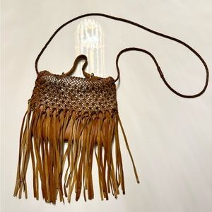 Anthropologie fringe brown leather bag Motif56